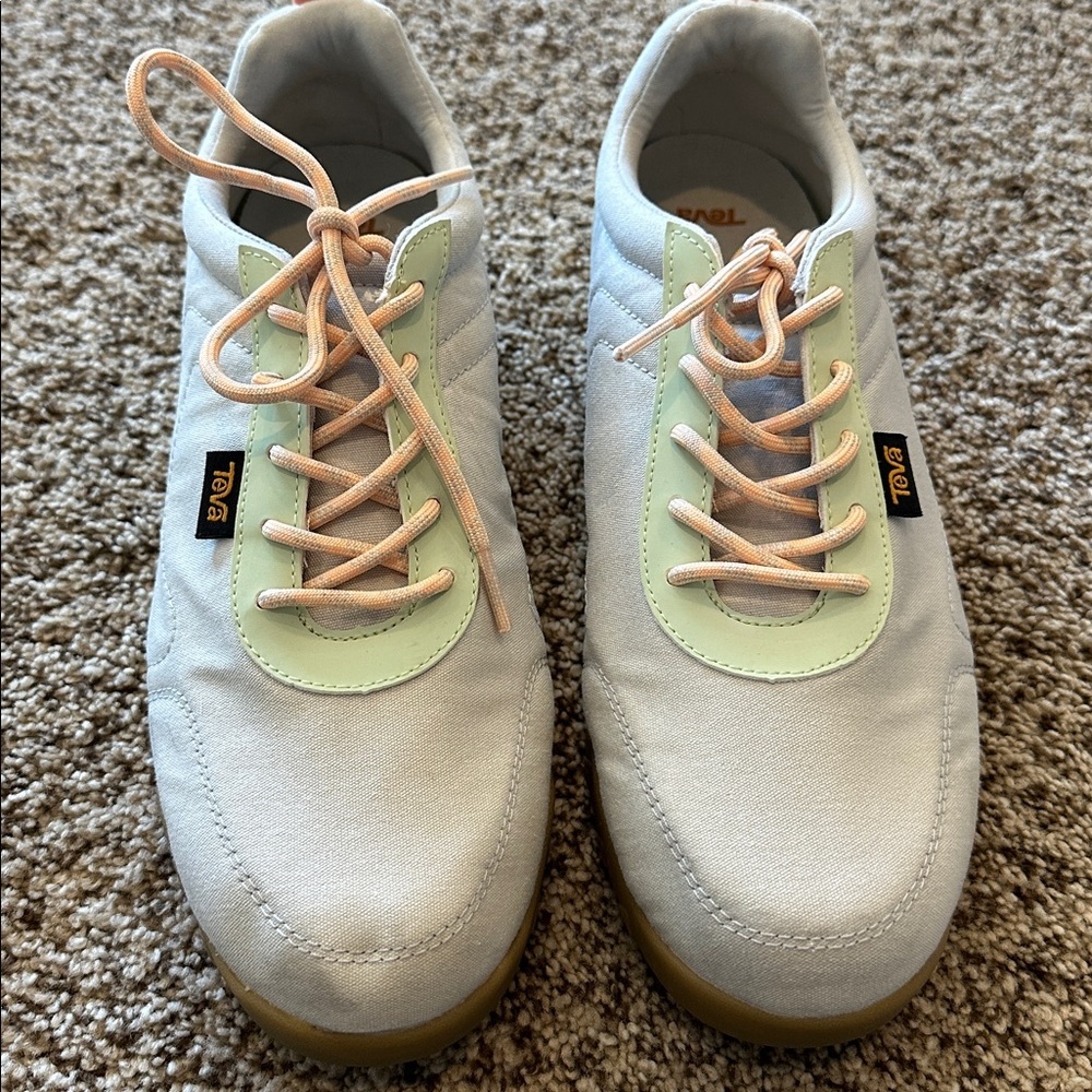Teva Gray and Mint Sneakers with Pink Laces. Size 9.